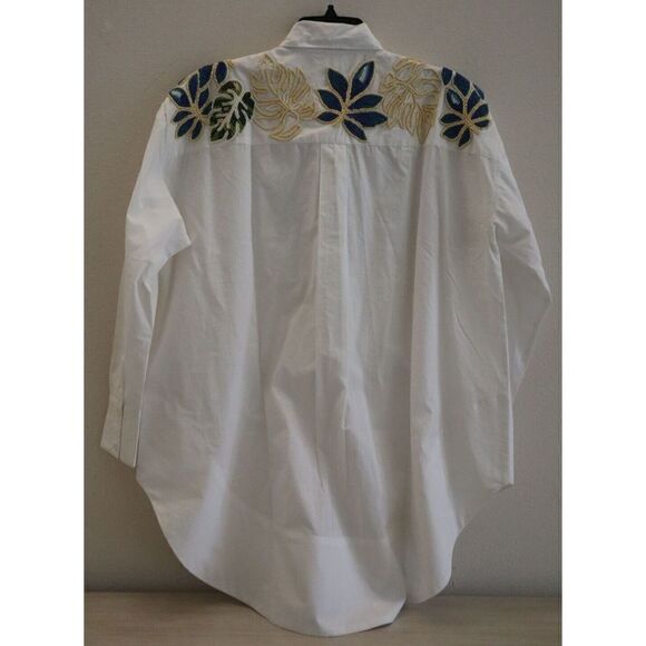 SER.O.YA Women Sz 2XS White Oversized Embellished Beaded Button-Up L/S Shirt - Picture 4 of 13